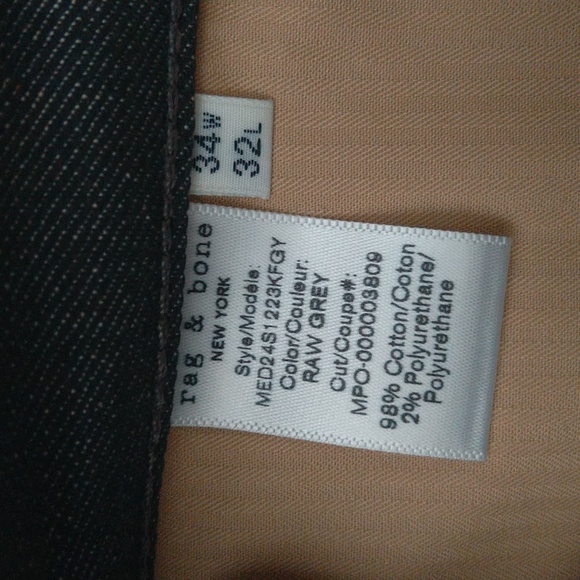 Rag bone fit 2 slim mid rise tailored raw grey denim jeans men's Sz 34w/32L - Picture 12 of 14